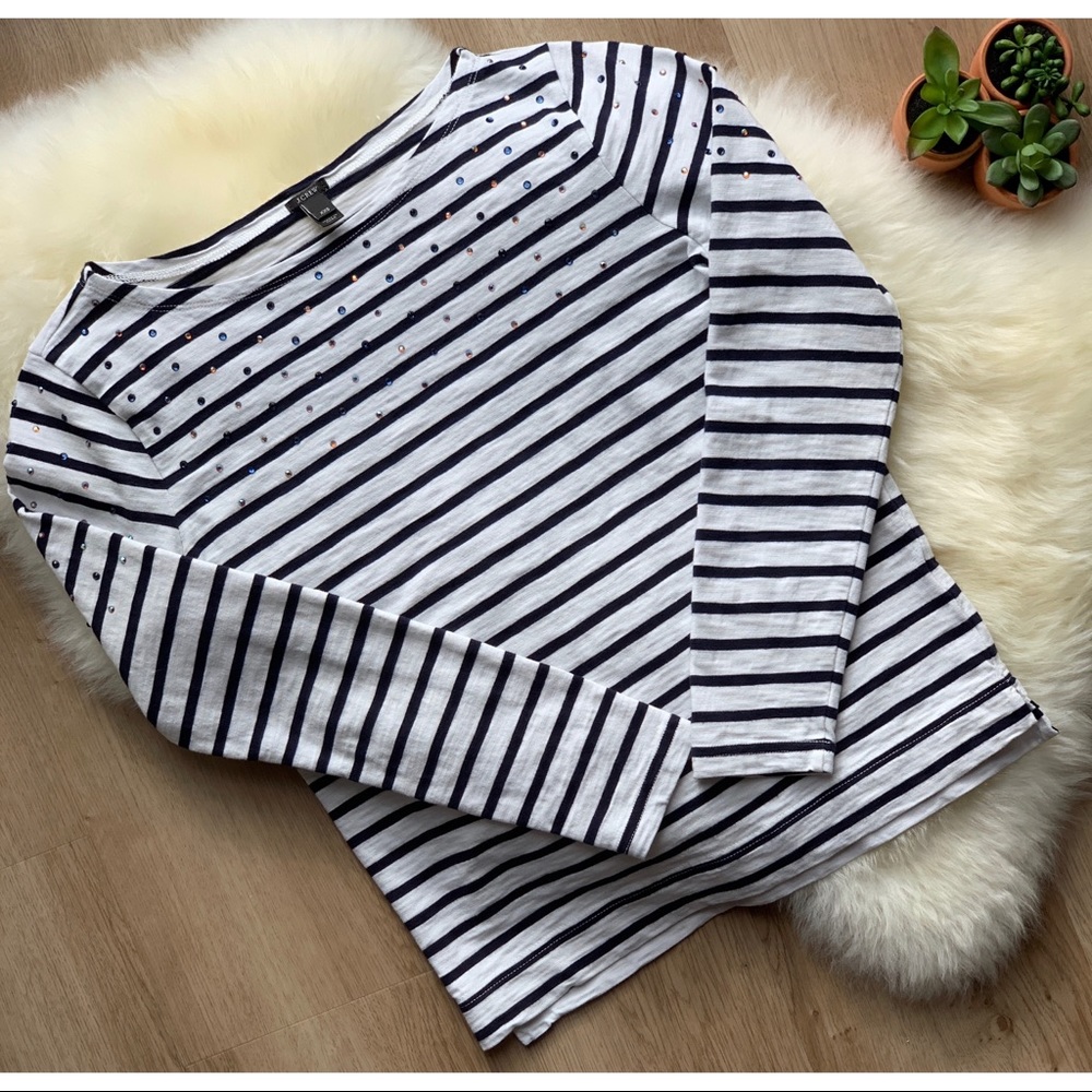 J.CREW • Embellished Striped Boatneck Tee